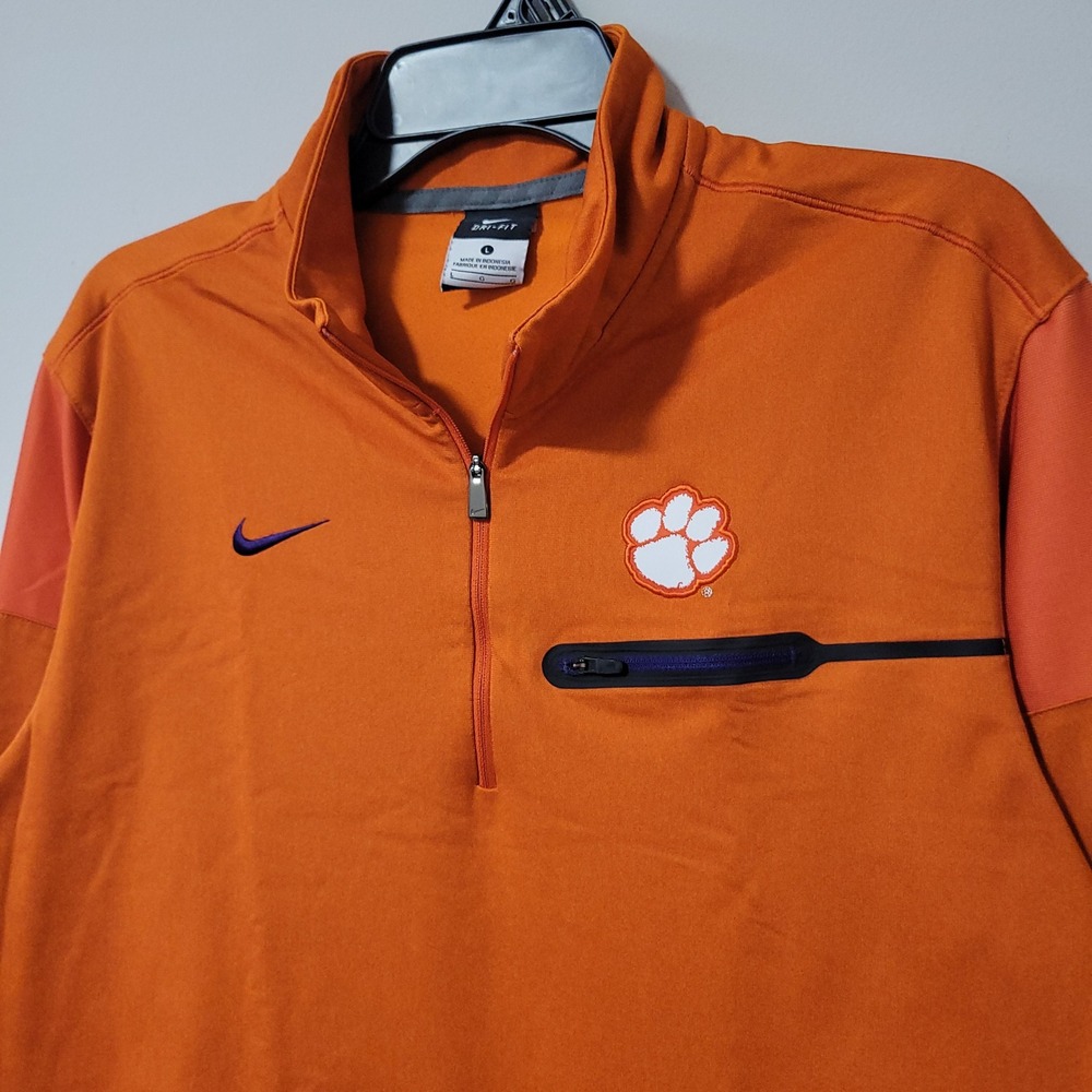 Nike Clemson Tigers 1/4 Zip Pullover Mens L Orange Dri-FIT NCAA Football